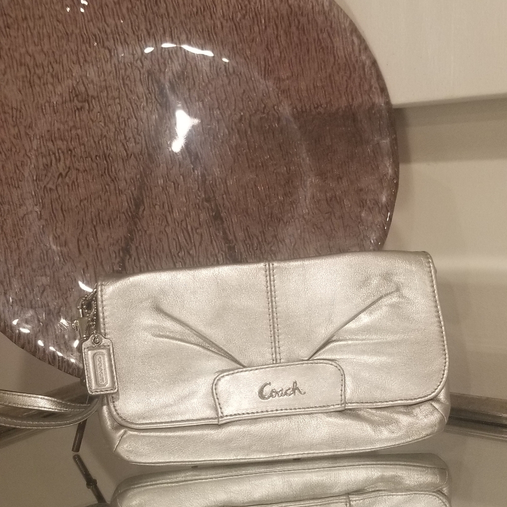 COACH Silver Foldover Clutch
